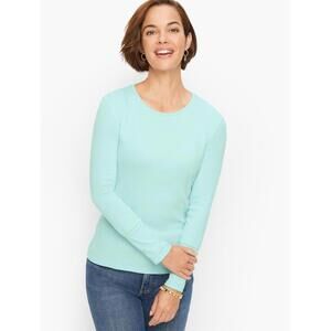 TALBOTS Women’s Pima Cotton CrewNeck Long Sleeve Tee in Pale Green-Size Large